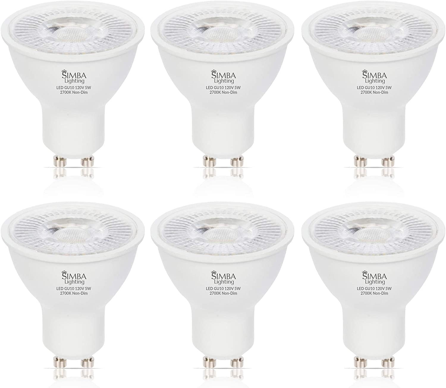 Simba Lighting LED GU10 Bulb 2700K 50W Base Replacement Spot Light 5W Twist 6-Pack Non-Dimmable 120V