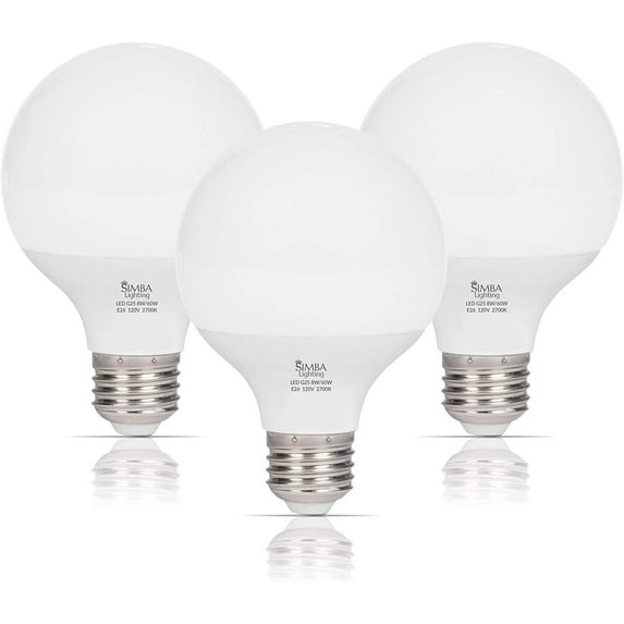 Simba Lighting LED Vanity Globe G25 G80 8W 60W Equivalent Bulbs 120V E26 Base 2700K Soft White 3-Pack