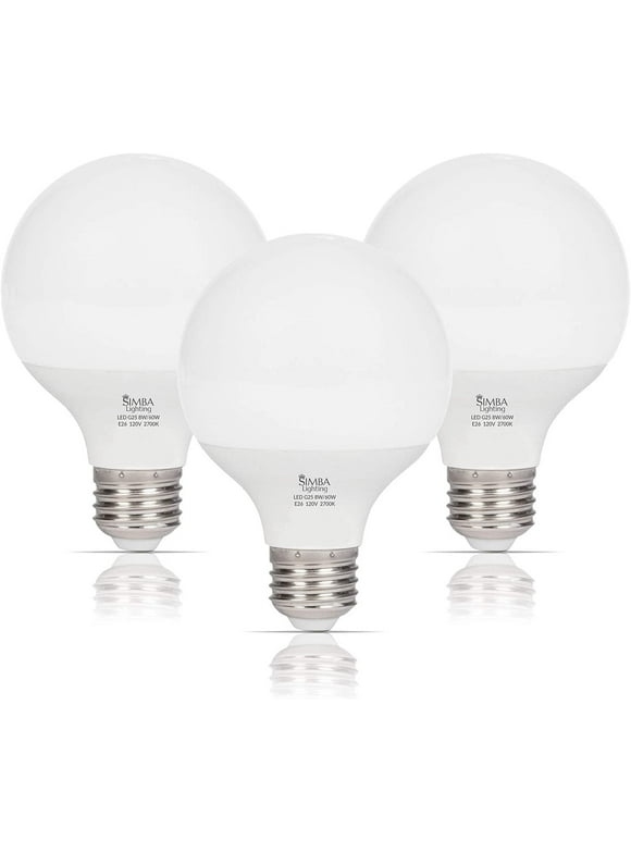 Simba Lighting LED Vanity Globe G25 G80 8W 60W Equivalent Bulbs 120V E26 Base 2700K Soft White 3-Pack