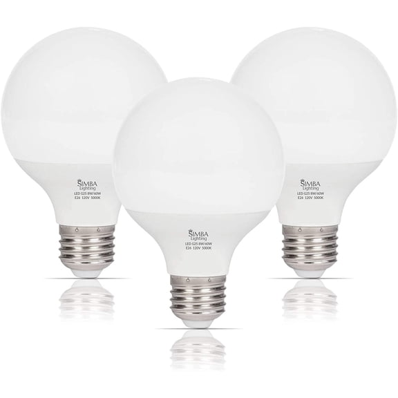 Simba Lighting LED Vanity Globe G25 G80 8W 60W Equivalent Bulbs 120V E26 Base 5000K Daylight 3-Pack