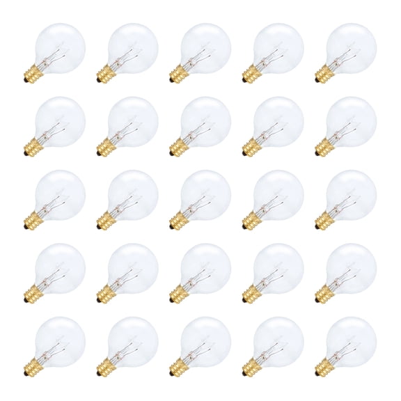 Simba Lighting String Light G40 Replacement Bulb 5W E12 Candelabra Base C7 Socket Clear, 25 Pack