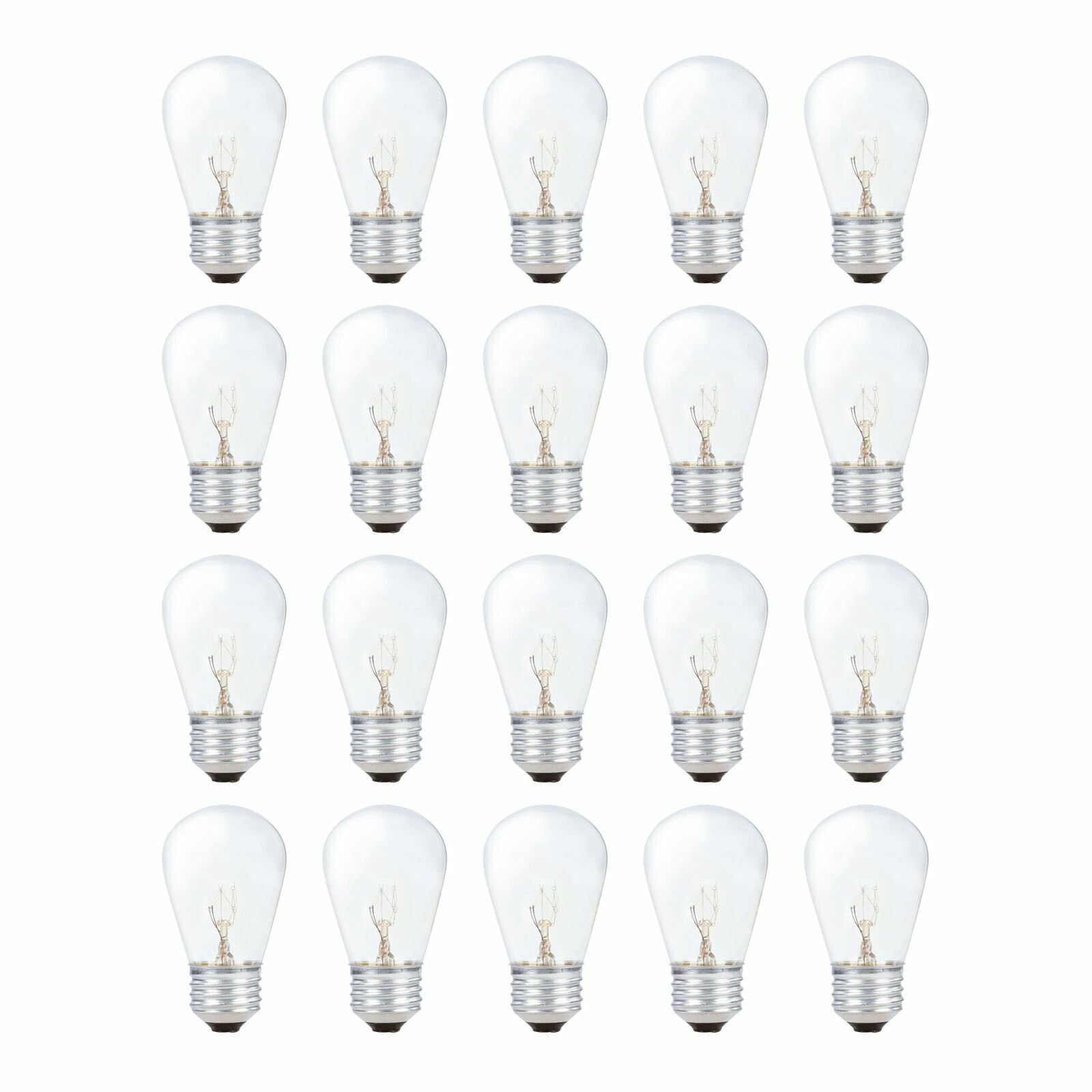 Clear Glass S14 Incandescent Bulbs for Indoor Outdoor Use, 11W, 20 Pack
