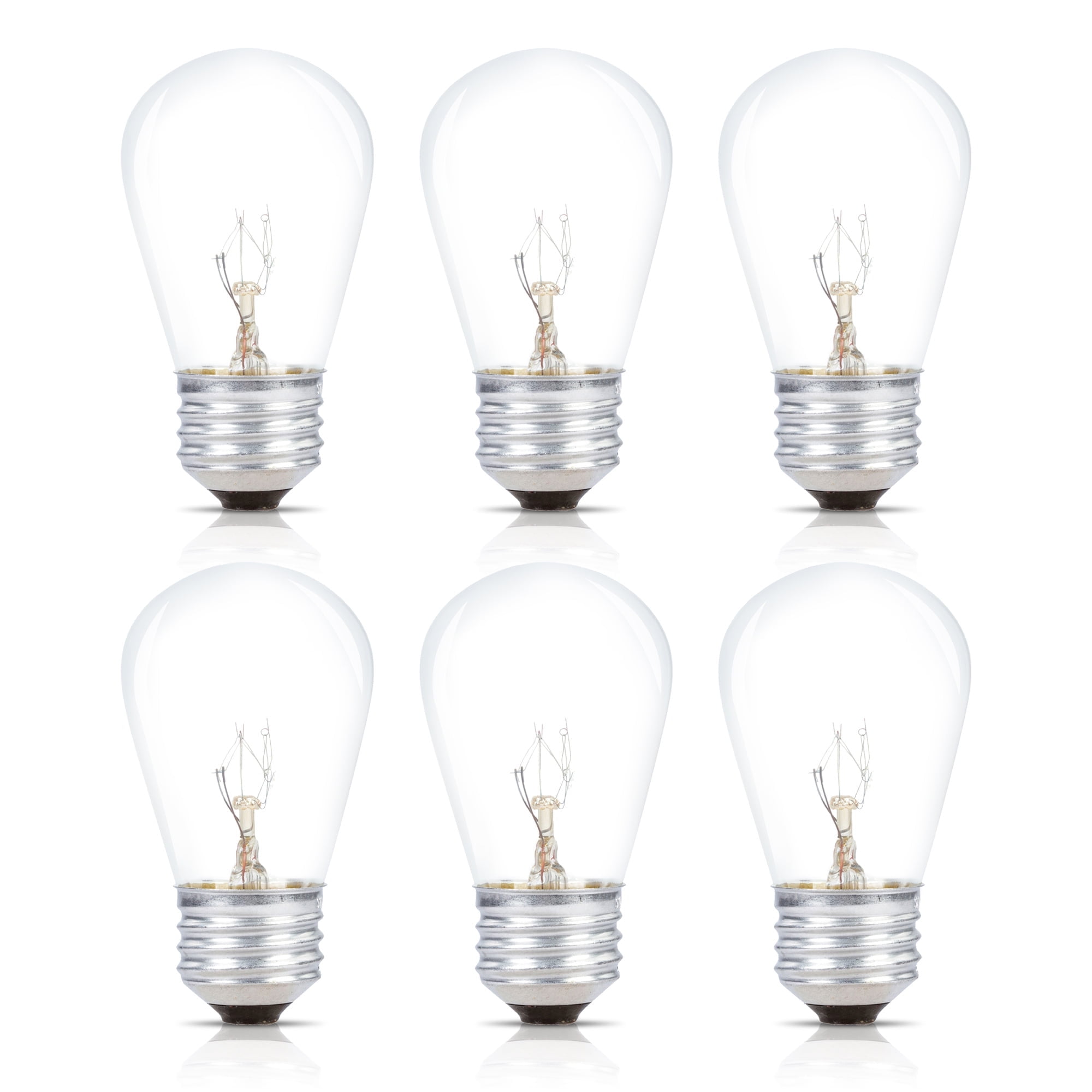 Clear Glass S14 Incandescent Replacement Bulbs, 11W, E26 Base, 6 Pack
