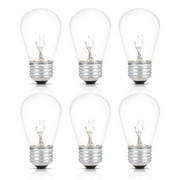 Simba Lighting String Light S14 Replacement Bulb 11W E26 Medium Screw Base, Clear Glass, 6 Pack
