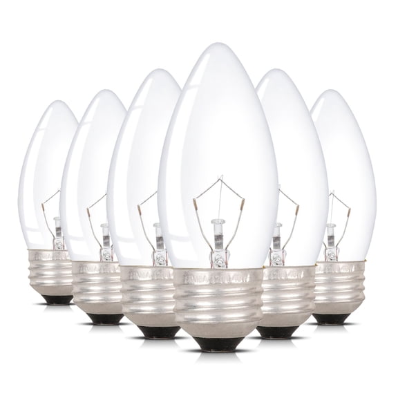 Simba Lighting Torpedo Clear B11 C35 CTC 25W E26 Base Light Bulbs 120V Warm White 2700K, 6 Pack
