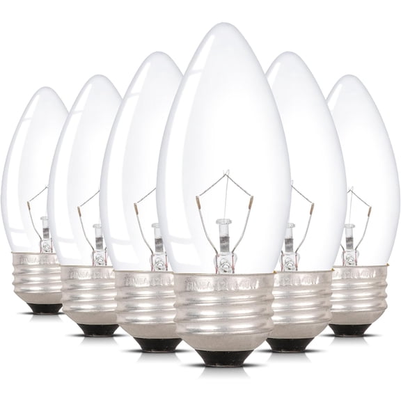 Simba Lighting Torpedo Clear B11 C35 CTC 40W E26 Base Light Bulbs 120V Warm White 2700K, 6 Pack