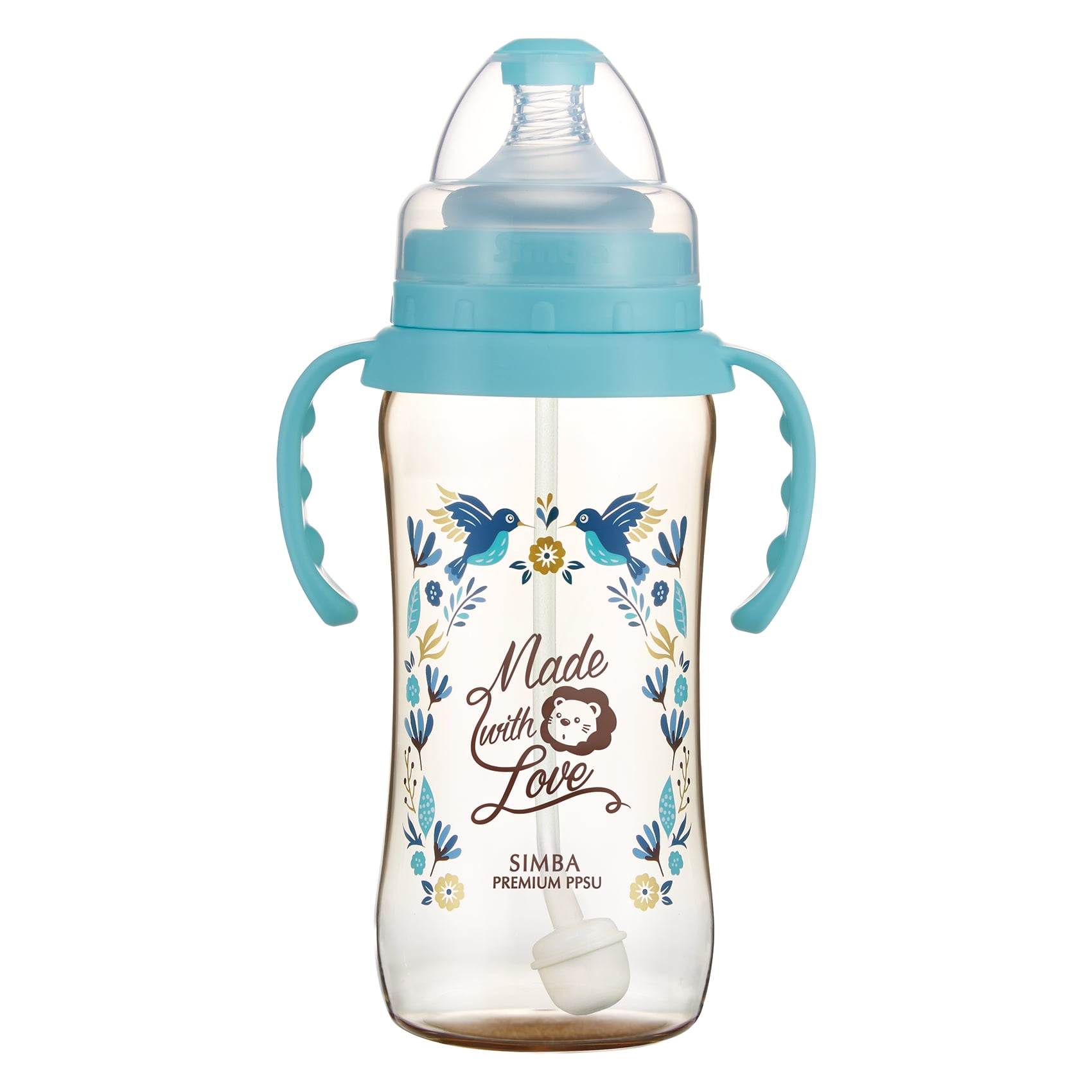 Simba Premium 12 oz PPSU Wide Neck Feeding Bottle with Handle and Weight  Straw (Blue, Stage 1 Nipple) 