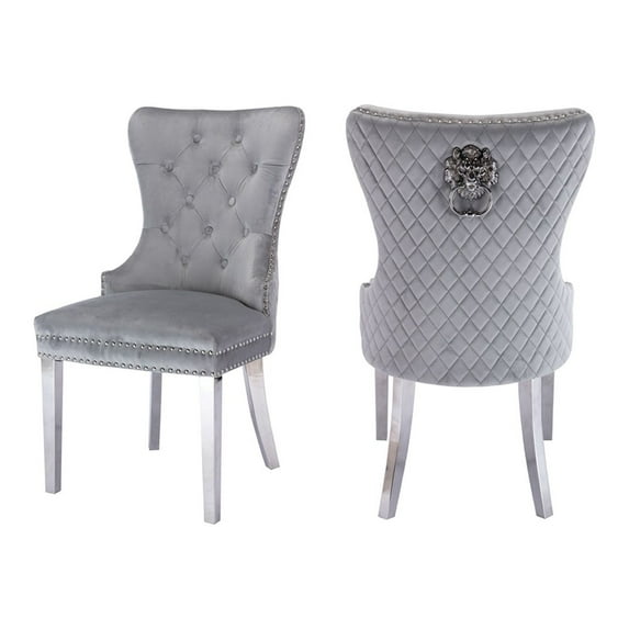 Simba Stainless Steel 2 Piece Chair Finish with Velvet Fabric in Light Gray