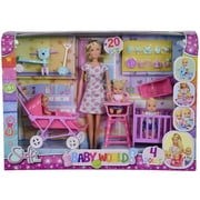 Simba Toys Steffi Love - Baby World Set - 20pc Set, Teacher Steffi & 3 Kid Dolls, Cot-Stroller-High Chair-Bathtub, Daycare Toy Accessories, Kid 3+