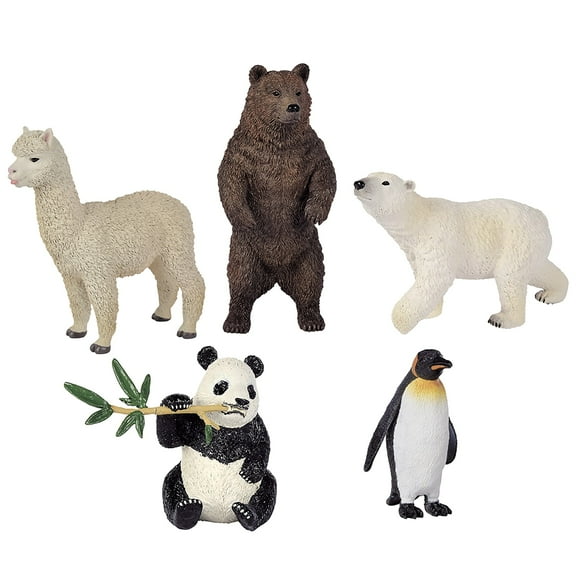 Simba Toys: Wild Animals Set 5 Wildlife Figures, Brown Bear, Polar Bear, Llama, Panda, Penguin, Coloful-Detailed, Realistic Toy Miniatures, Kids 3+
