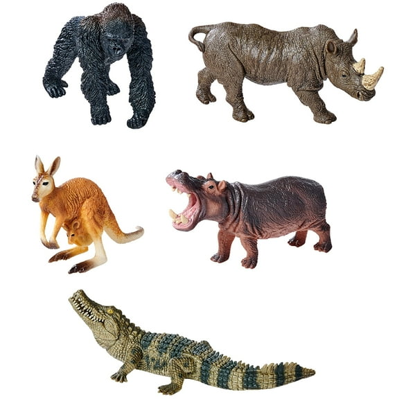 Simba Toys: Wild Animals Set 5 Wildlife Figures, Brown Bear, Polar Bear, Llama, Panda, Penguin, Colorful-Detailed, Realistic Toy Miniatures, Kids 3+