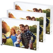 SimbaLux Magnetic Acrylic Photo Frame 5 in x 7 in Free-Standing Clear Desktop Floating Display, Pack of 3
