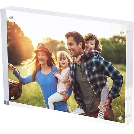 SimbaLux Magnetic Acrylic Photo Frame 8 in x 10 in Free-Standing Clear Desktop Floating Display with UV Protection