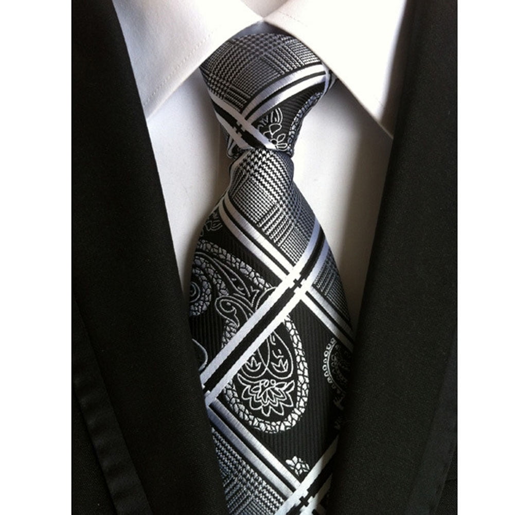 Simday New Black Floral WOVEN JACQUARD Silk Men's Suits Tie Necktie ...