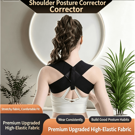 Simdoo Adjustable Elastic Breathable Upper Back Shoulder Posture Corrector, Black