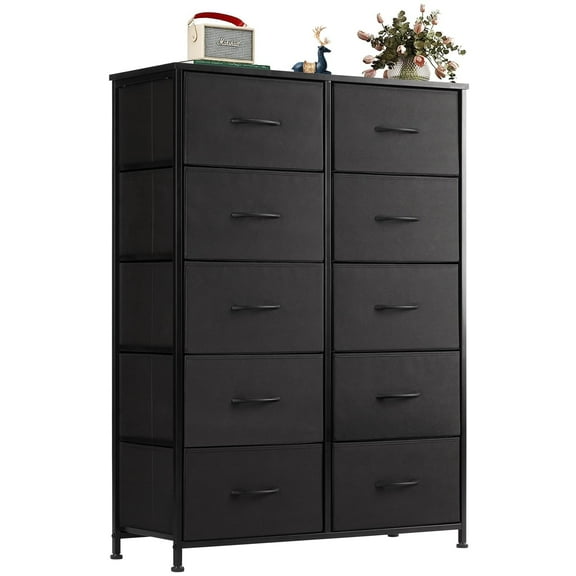 Simenmax 10 Drawer Dresser Organizer Storage Drawers, Chest of Drawers with Fabric Bin for Bedroom, Closet, Entryway,Black