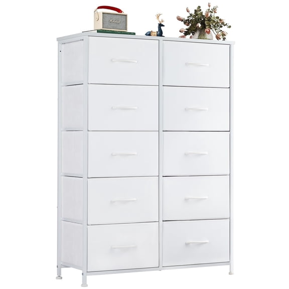Simenmax 10 Drawer Dresser Organizer Storage Drawers, Chest of Drawers with Fabric Bin for Bedroom, Closet, Entryway,White