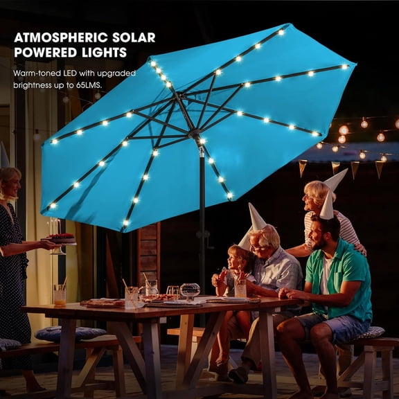 Simenmax 10ft Offset Umbrella with Light Patio Umbrella Outdoor Market Umbrella with Crank Suitable for Garden, Lawn, backyard and Deck,Blue