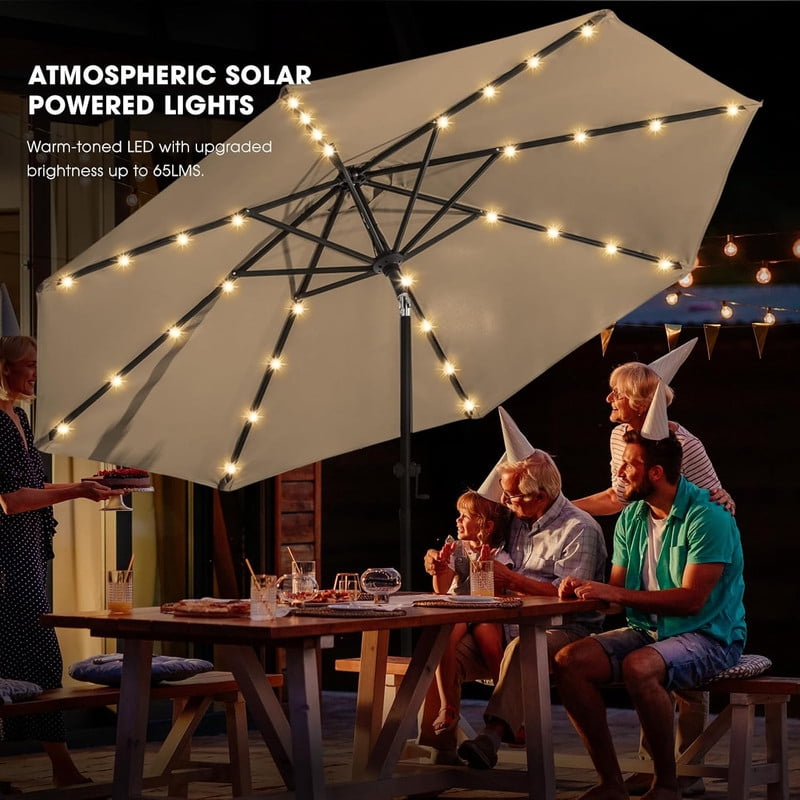 Simenmax 10ft Offset Umbrella with Light Patio Umbrella Outdoor Market Umbrella with Crank Suitable for Garden, Lawn, backyard and Deck,Khaki