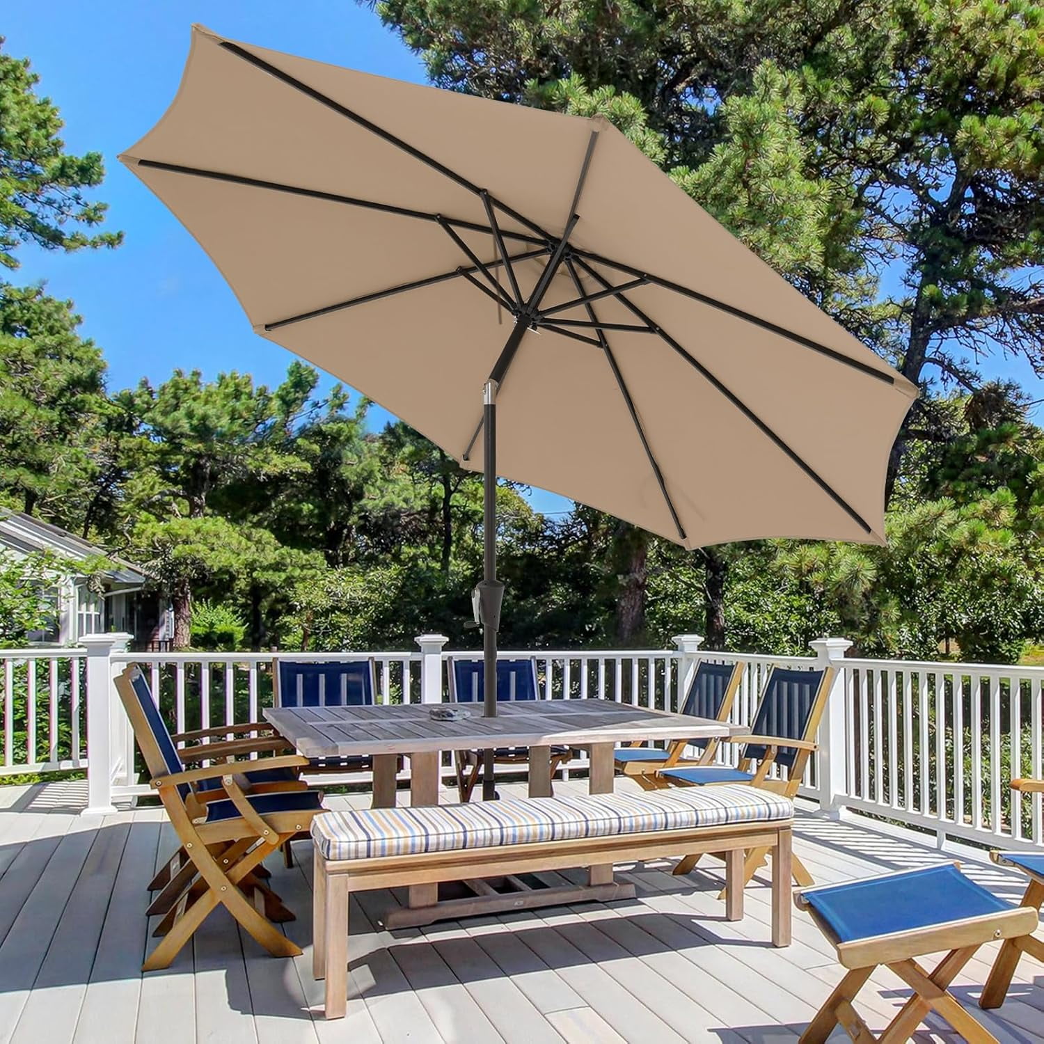Simenmax 9ft Patio Umbrella, Outdoor Table Umbrella of 9-Feet with 8 Ribs and Push Button Tilt and Crank, Brown