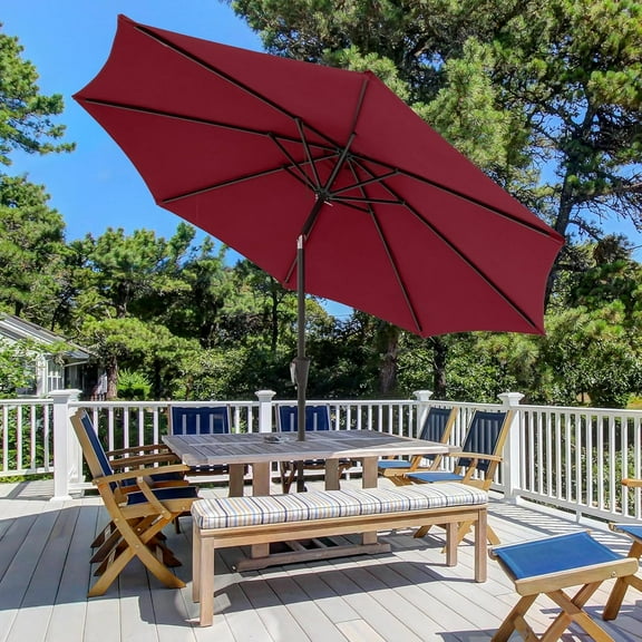 Simenmax 9ft Patio Umbrella, Outdoor Table Umbrella of 9-Feet with 8 Ribs and Push Button Tilt and Crank, Red