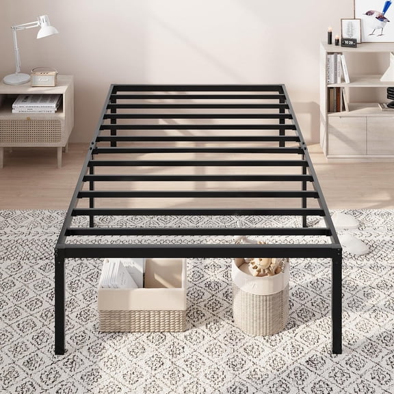 Simenmax 16'' Twin Size Metal Bed Frame, Heavy Duty Metal Platform with Ample Storage Space, Sturdy Construction, No Box Spring Needed