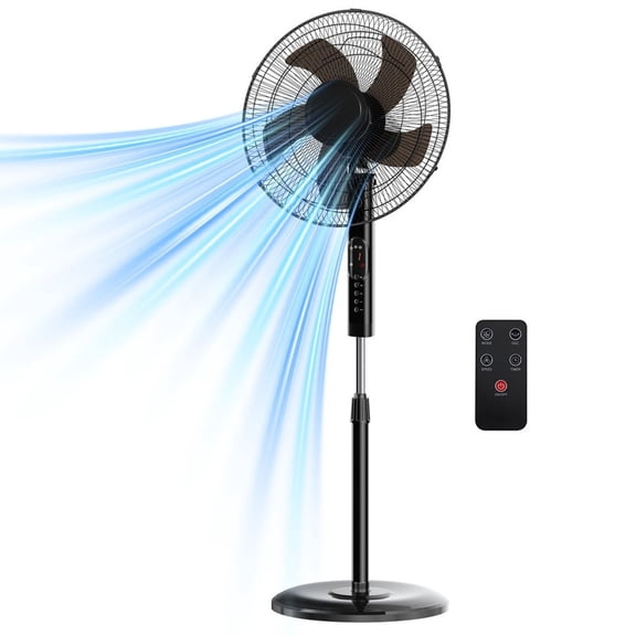 Simenmax 17" Oscillating Pedestal Fan with Remote, 15-Hour Timer, Quiet Standing Fan for Bedroom and Home Office,Black
