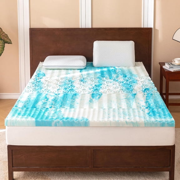 Simenmax 2 Inch TWIN Mattress Topper, Gel-Infused Memory Foam with 5-Zone Pressure Relief, CertiPUR-US Certified Bed Topper for Cool Sleep & Back Support, Blue