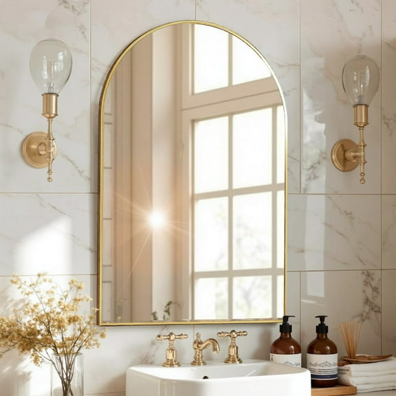 Simenmax 20''x30'' Arched Mirror, Wall Mounted Mirror Bathroom Mirror for Bathroom, Bedroom, Entryway, Living Room Wall Decor,Gold
