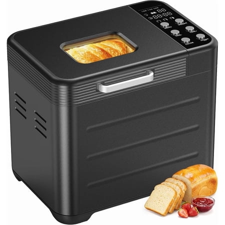 Simenmax 21-in-1 Automatic Bread Machine, 2LB Stainless Steel Bread Maker with 360° Even Baking, 650W Smart Touch Panel,Black