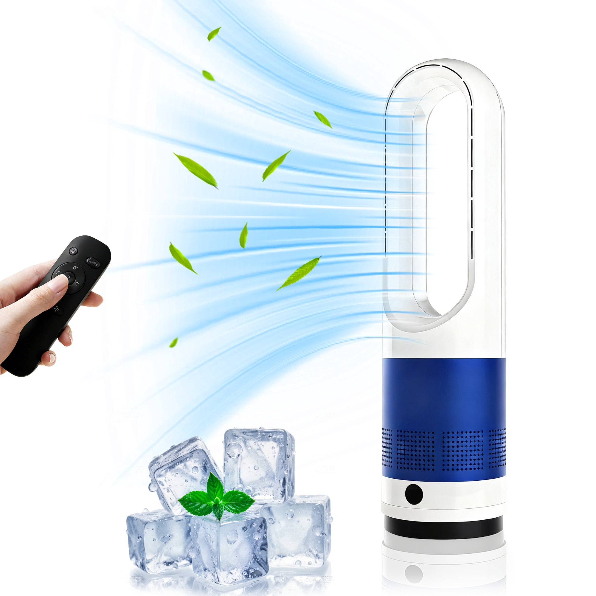 Simenmax 22'' Bladeless Tower Fan, 80° Oscillating Quiet Cooling Fan, 8 Speeds & 8H Timer, Remote Control with LED Display for Home Office Living Room,Blue
