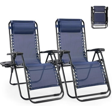 Simenmax Set of 2 Zero Gravity Chair, Outdoor Lounge Chairs, Portable Folding Reclining Camping Chair, Blue