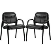 Simenmax 2pcs Office Guest Reception Chair for Waiting Conference Room Lobby with Lumbar Support and Padded Arms,No Wheels,PU Leather, Black