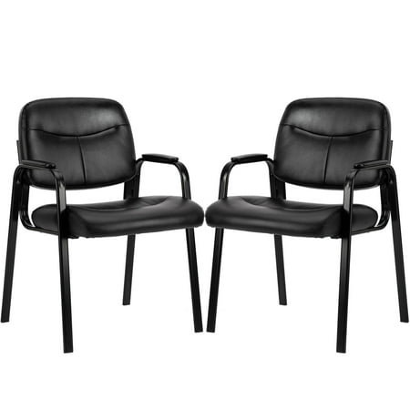 Simenmax 2pcs Office Guest Reception Chair for Waiting Conference Room Lobby with Lumbar Support and Padded Arms,No Wheels,PU Leather, Black