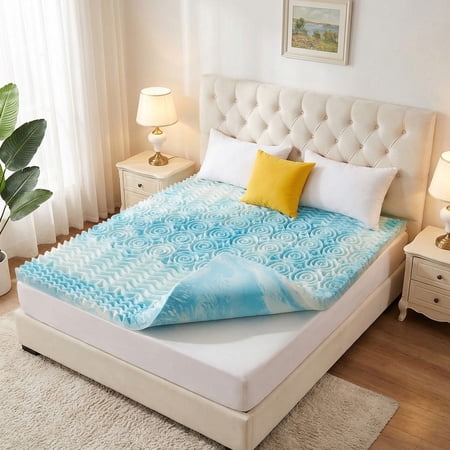 Simenmax 3 Inch King Mattress Topper, Gel-Infused Memory Foam with 5-Zone Pressure Relief, CertiPUR-US Certified Bed Topper for Cool Sleep & Back Support, Blue