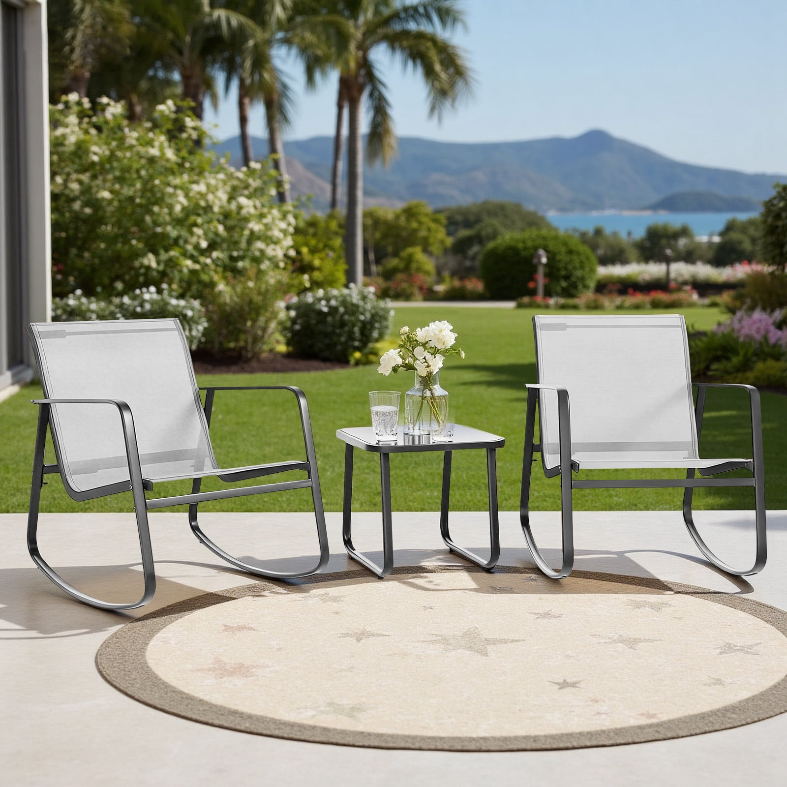 ririmama　Meyer MAXIM 18cm 3 Piece Set SIMENMAX 3-Piece Outdoor Rocking Set with Glass Table - Walmart.com