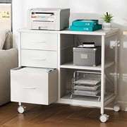 Simenmax 3-Tier Mobile Filing Cabinet, Heavy-Duty Printer Stand with Lockable Wheels & Fabric Drawers, Space-Saving Office Table for Home Office, White