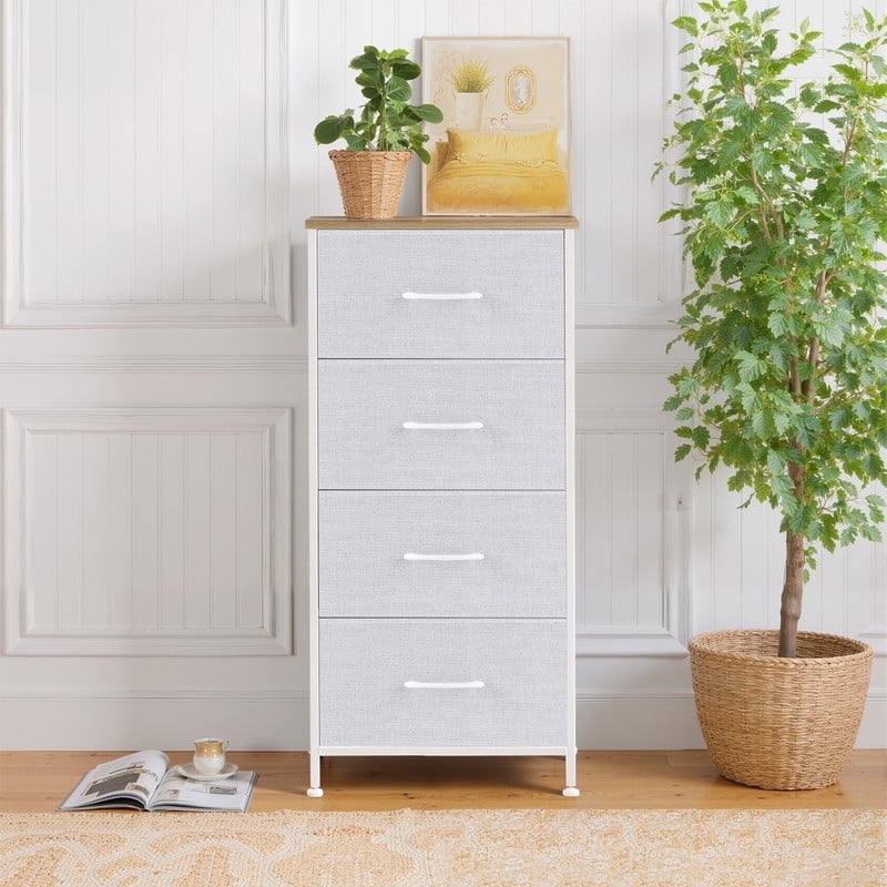 Simenmax 4 Dresser, Storage Drawers with Removable Fabric Bins, Fabric Closet Chests Organizer for Bedroom, Closet, Living Room, Light Gray