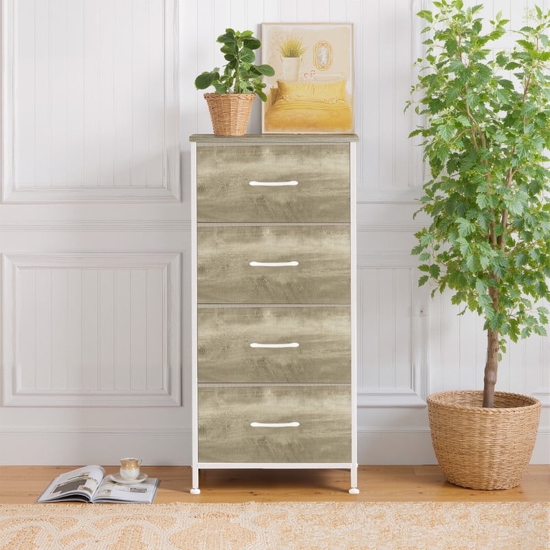 Simenmax 4 Dresser, Storage Drawers with Removable Fabric Bins, Fabric Closet Chests Organizer for Bedroom, Closet, Living Room, Oak Greige
