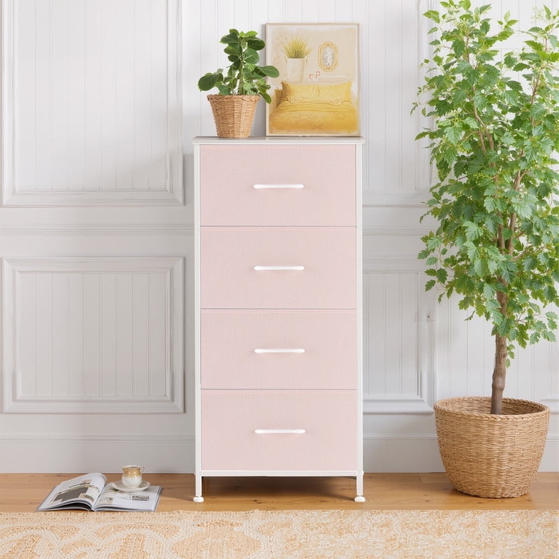Simenmax 4 Dresser, Storage Drawers with Removable Fabric Bins, Fabric Closet Chests Organizer for Bedroom, Closet, Living Room, Pink