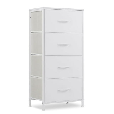 Simenmax 4 Storage Dresser for Bedroom, Wide Fabric Closet Chests Organizer Tower Furniture with Wooden Top Metal Frame for Clothes, Room, Living Room, Hallway, Entryway, White