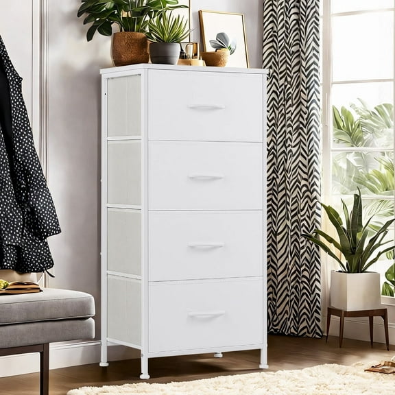 Simenmax 4 Storage Dresser for Bedroom, Wide Fabric Closet Chests Organizer Tower Furniture, White