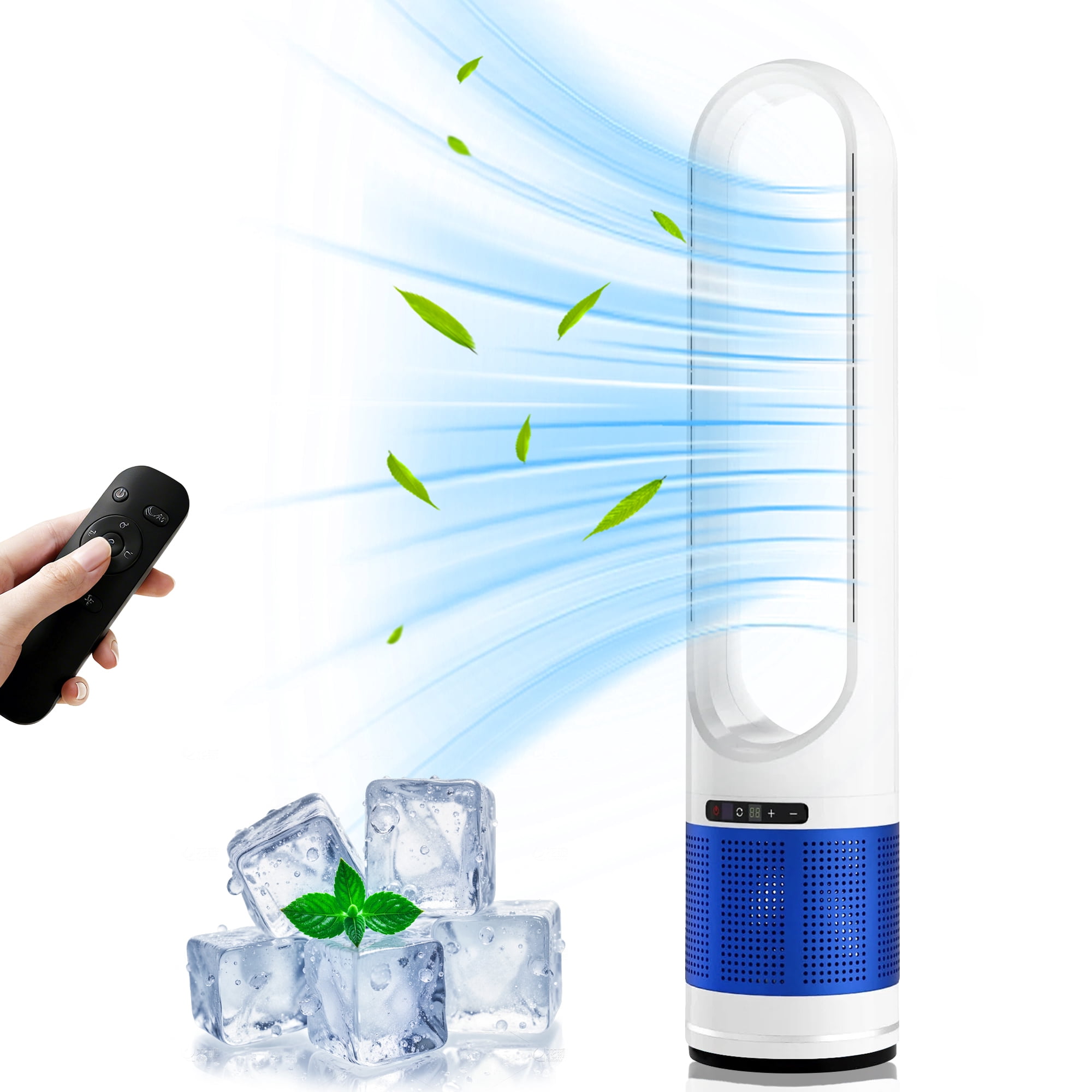 Simenmax 41'' Bladeless Tower Fan, 80° Oscillating Quiet Cooling Fan, 8 Speeds & 8H Timer, Remote Control with LED Display for Home Office Living Room,Blue
