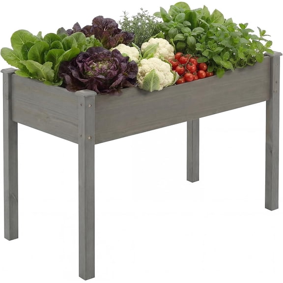 Simenmax 48'' Raised Garden Bed with Legs, Large Elevated Wooden Planter Box for Backyard, Patio, Balcony – Includes Liner & Drainage Holes, Gray