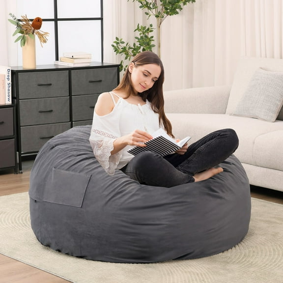 Simenmax 4FT Bean Bag Chair Beanbag, Oversized Lazy Sofa Living Room Furniture with Removable Washable Cover, Dark Gray