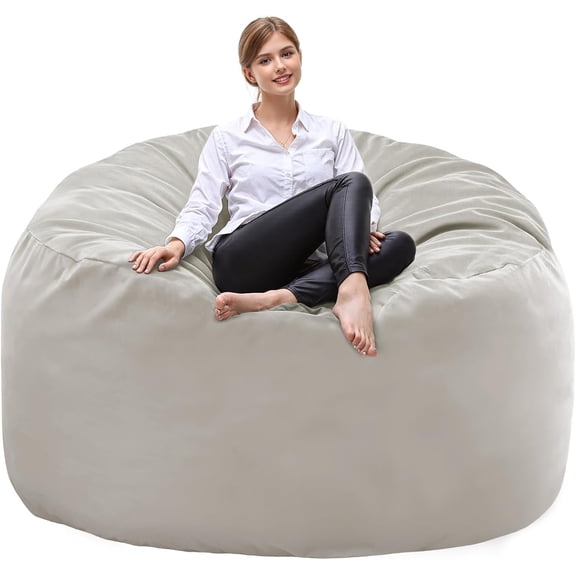 Simenmax 4FT Bean Bag Chair Beanbag, Oversized Lazy Sofa Living Room Furniture with Removable Washable Cover, Light Gray