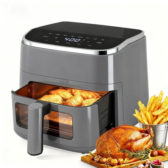 Simenmax 4QT Air Fryer with Visible Window, 1500W Compact Air Fryer with 8 Presets, Digital Touchscreen Air Fryer with Auto Shut Off, Gray
