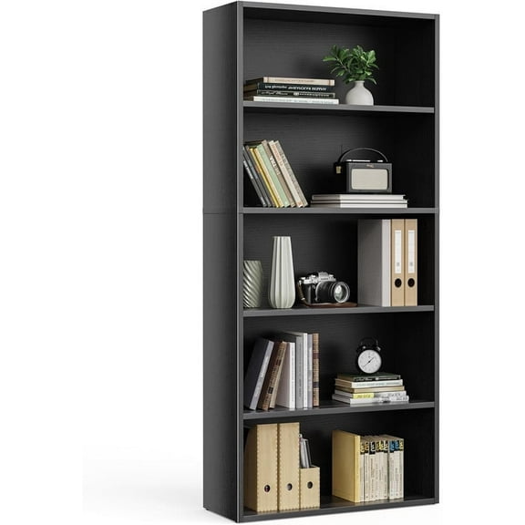 Simenmax 5-Tier Bookshelf, 53" Tall Floor-Standing Bookcase Display Storage Shelves for Home Office, Living Room, Bedroom, Black