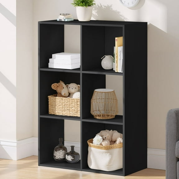 Simenmax 6 Cube Storage Organizer, Bookshelf with 3 Removable Back Panels for Living Room, Bedroom, Home Office, Black
