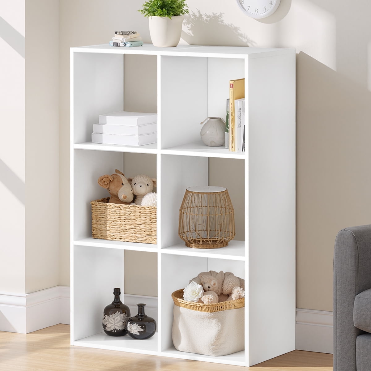 Simenmax 6 Cube Storage Organizer, Bookshelf with 3 Removable Back Panels for Living Room, Bedroom, Home Office, White